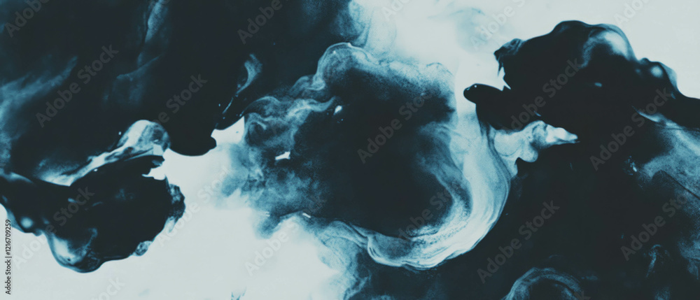 Aufkleber Black ink smudges create an abstract texture on a white canvas background