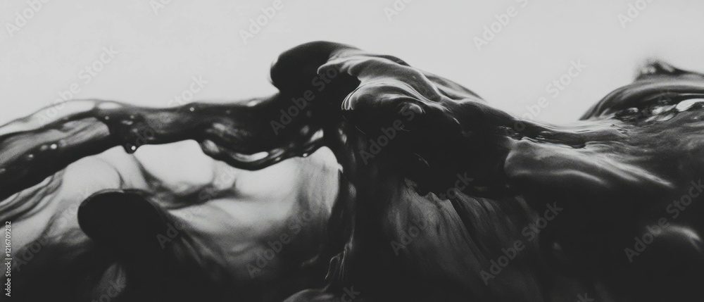Aufkleber Black ink smudges creating blurred edges on a white background with textured patterns