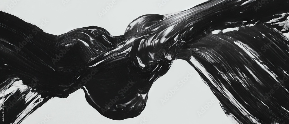 Poster black ink brush strokes creating textured lines on white paper background
