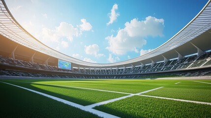 Carbon-neutral stadium with renewable energy, eco-friendly sports, 3D illustration