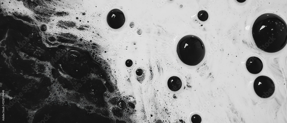 Poster black ink with salt creating unique textures on white paper under natural light