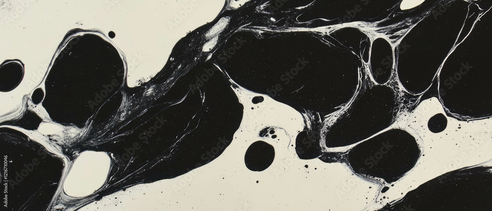 Aufkleber blotted black ink patterns create unique textures on white canvas background