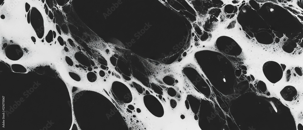 Poster Blotted ink patterns in striking black and white creating unique textures and shapes