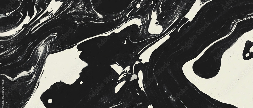 Aufkleber Unique black ink patterns create intricate textures on a smooth white background