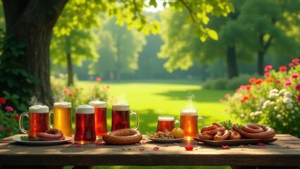 Refreshing Beverages and Savory Snacks Enjoyed in a Serene Park Setting