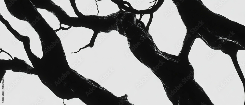 Poster black ink lines resembling veins on a clear white background creating a striking contrast