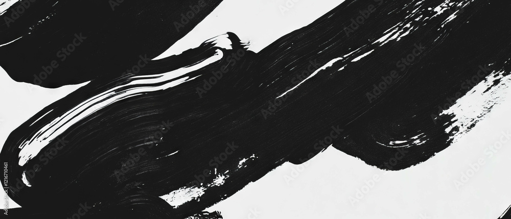 Aufkleber Black ink brushstroke patterns on a white background create a striking visual effect