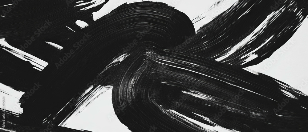 Fototapete intricate brushstroke patterns in black ink on smooth white canvas create dynamic texture