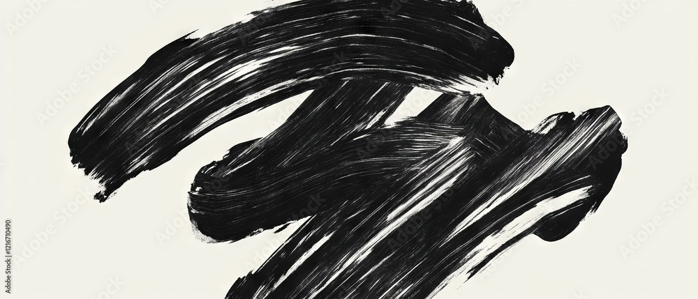 Poster Dynamic black ink brushstroke patterns create modern artistic texture on a light background