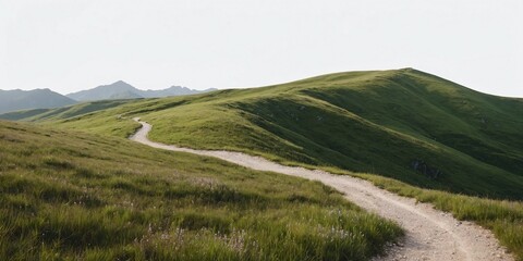 Fototapeta premium A Winding Path That Curves Through Lush Green Hills in an Inviting Natural Landscape