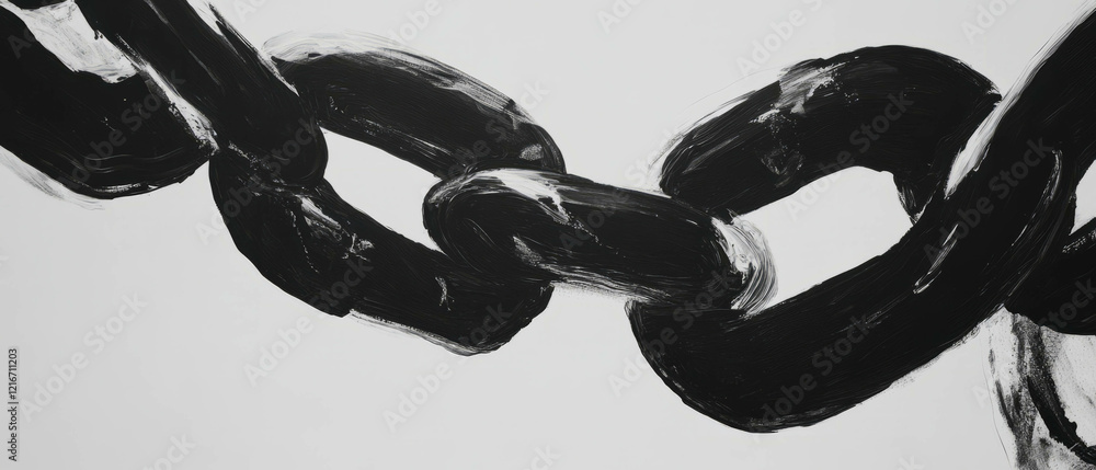 Poster Black ink chain texture over a matte white background showcasing fluidity and connection