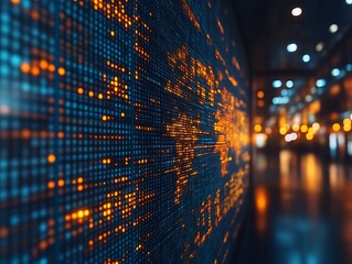 Global network data visualization on a digital wall.