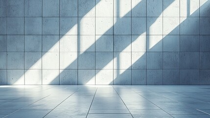 Obraz premium Sunlit empty tiled room with window shadows, ideal for product placement