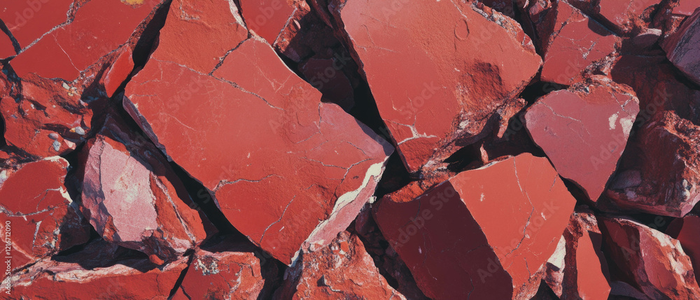 Poster cracked red brick texture showcasing rough edges and varied widths in a unique design