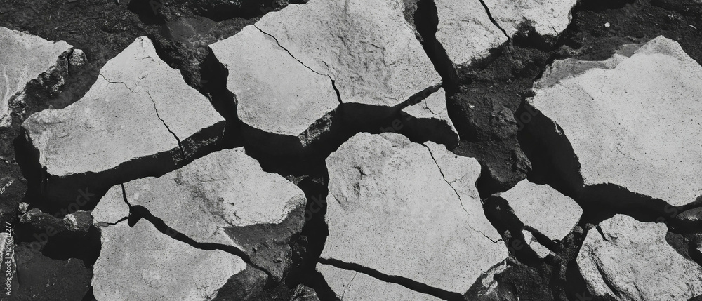Poster cracked concrete surface with varied widths and rough gray texture