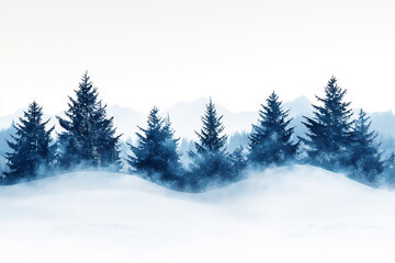 Fototapeta premium snowy landscape border, isolated on white background