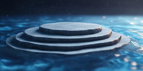Zen-Inspired Digital Calm Textured Stone Spiral Over Water for Mindful Office Spaces and Tranquil Tech Branding in Modern Lifestyle Enhancements