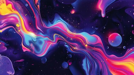 A vibrant abstract digital artwork featuring swirling colors and cosmic elements.