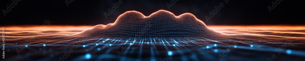 Poster Futuristic Digital Landscape Neon Lit Network Grid Representing Cloud Storage and Security - Tech Art for IT Solutions and Secure Connectivity Marketing