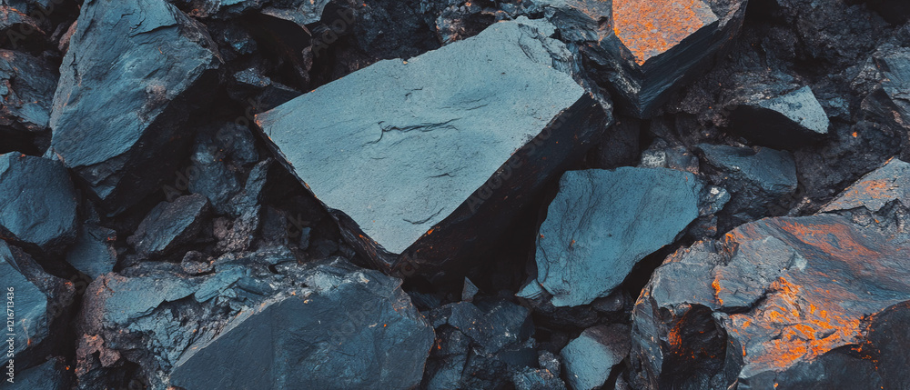 Poster exploring the intricate texture of cracked volcanic rock with a rough black-gray surface