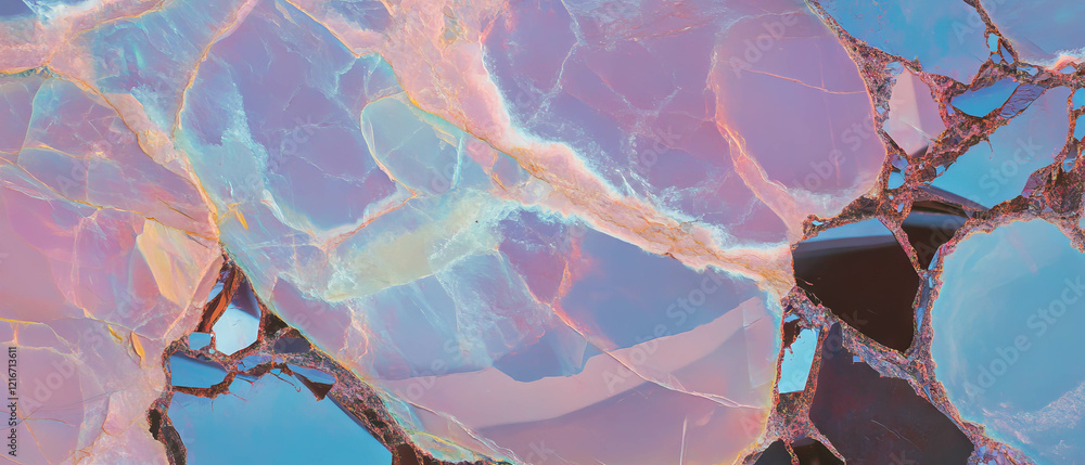 Poster unique crackled quartz with vibrant colors and intricate internal fractures captured in detail