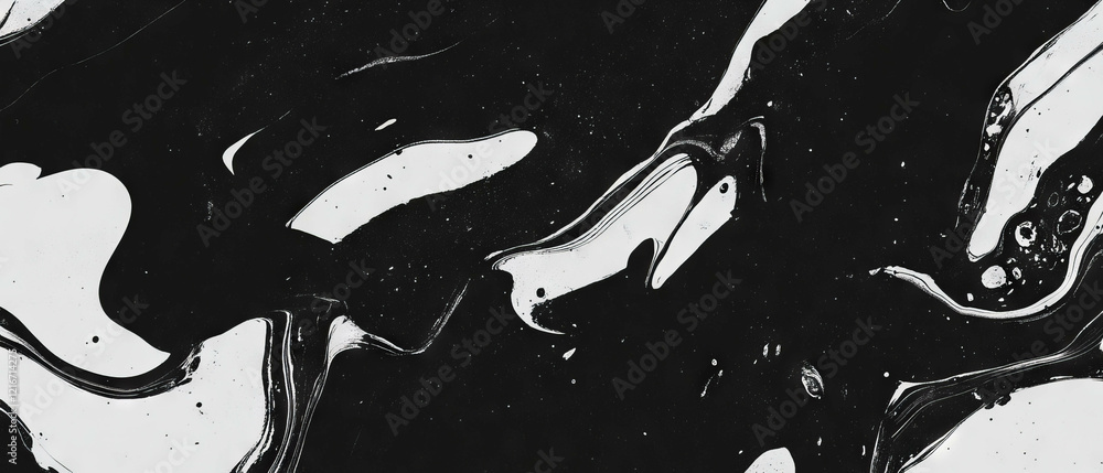 Poster Dynamic black ink patterns on a smooth white background create an artistic visual experience