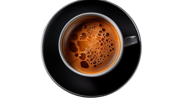Espresso coffee cup on a dark background, a rich and aromatic beverage for morning energy, transparent background.