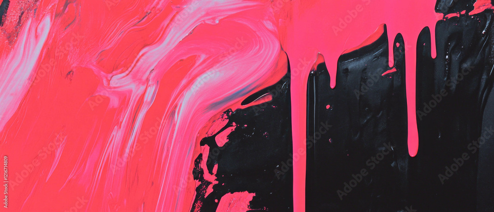 Poster Bright red dripping ink patterns with contrasting textures and vertical lines