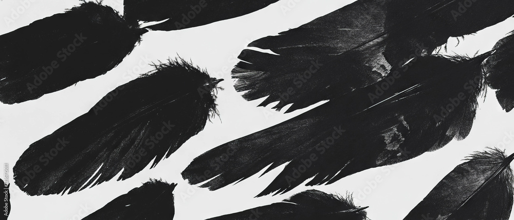 Poster intricate feathered black ink patterns on a clean white background showcasing elegant textures