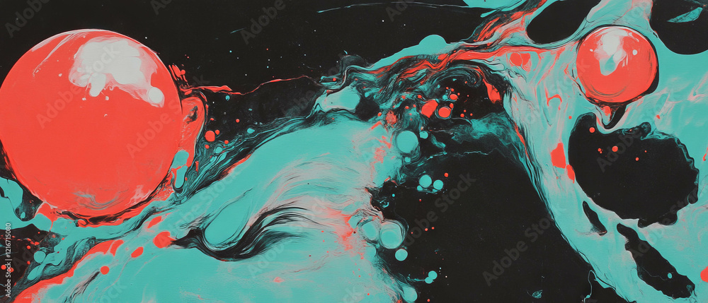 Poster Bright contrast patterns with feathered ink and varied colors creating a unique composition