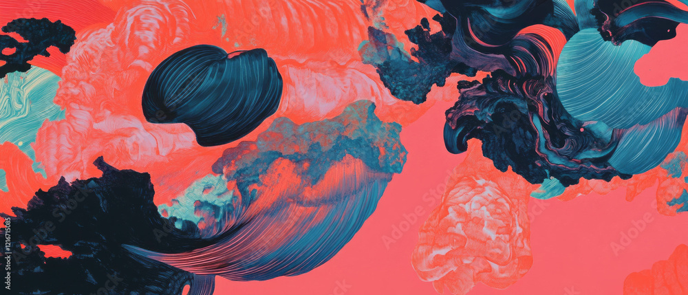 Poster colorful feathered ink patterns combine delicate lines and bold shapes in an eye-catching design