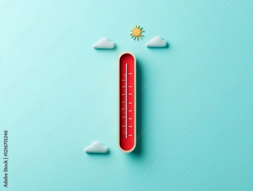 Poster minimalist thermometer design on pastel blue background modern weather infographic for environmental