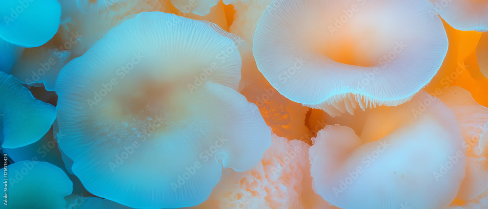 Poster Fuzzy mushroom surfaces display soft textures and vibrant colors in a captivating arrangement