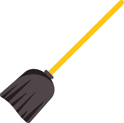 Simple illustration of a cleaning broom with a yellow wooden handle and black bristles