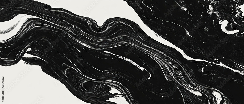 Aufkleber Hand-drawn black ink patterns create dynamic textures on a white background