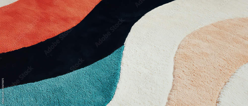 Poster unique hand-tufted rug showcasing texture and vibrant color patterns in contemporary design
