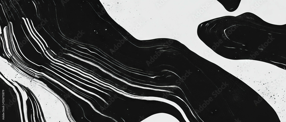 Poster hand-drawn black ink patterns create a striking contrast on white background