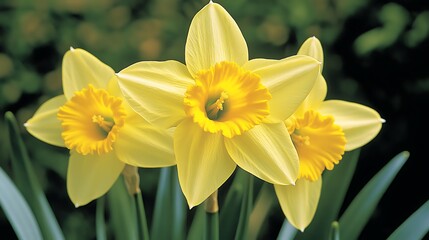 Close-Up of Blooming Yellow Daffodils