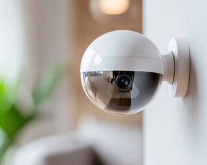 Sleek Smart Security Camera Wireless IoT Surveillance on Gray Tones - Enhanced Home Protection and Modern Living Aesthetics for Urban Dwellers