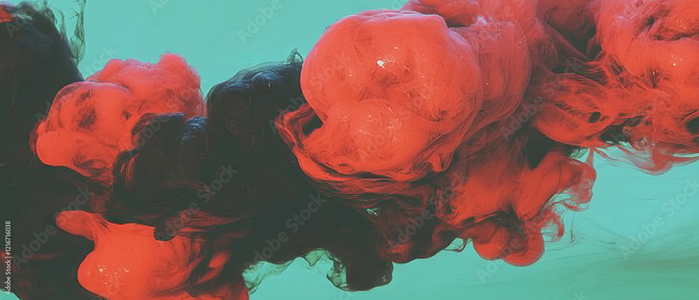 Poster vibrant ink blooms create dynamic organic shapes and textures in striking red and black