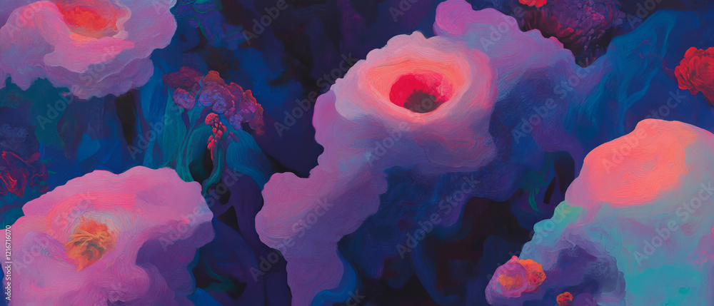 Poster ink blooms create vibrant organic shapes with flowing colors in artistic display