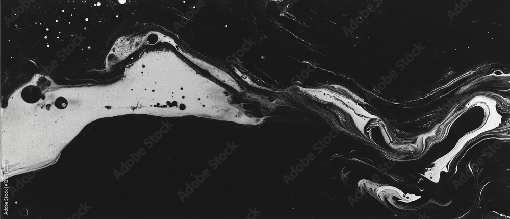 Poster Flowing ink with rich texture and distinct drips creates an artistic abstract pattern