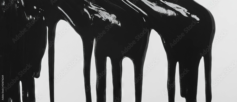 Poster Flowing black ink with varied thickness creating unique textures and patterns on a surface