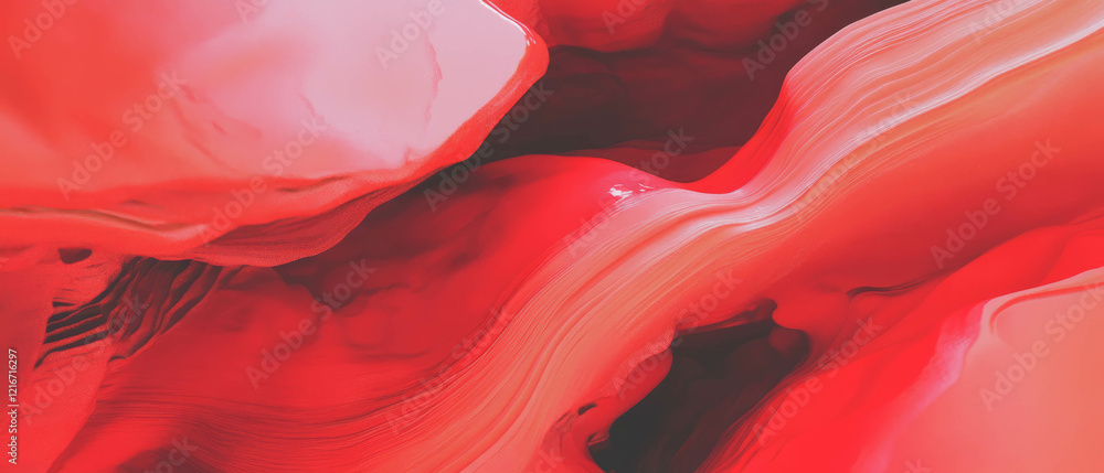 Poster Gradient textures with smooth ink transitions and bold red shapes in abstract art