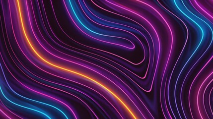 A vibrant abstract design featuring flowing neon lines in various colors against a dark background.