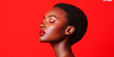 Obraz premium Bold Glam Makeup Artistry Vibrant Red Aesthetic with Professional Lighting - Modern Beauty Branding and Digital Influencer Engagement