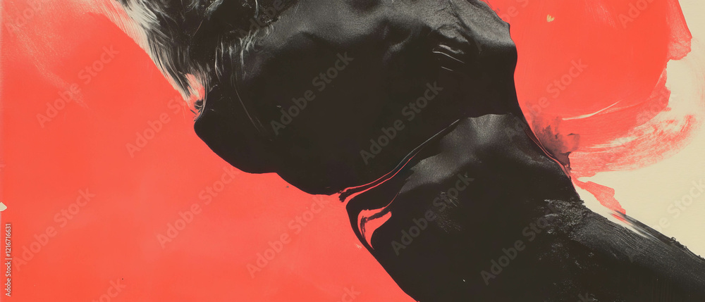 Aufkleber Dynamic interplay of red shapes and ink on textured paper showcasing artistic expression