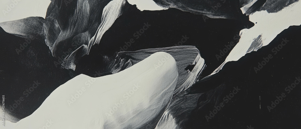 Poster Ink textures reveal dynamic patterns on textured paper in a monochromatic display