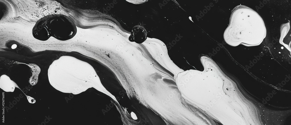 Aufkleber Ink spills create unique and varied textures in a dynamic black and white composition