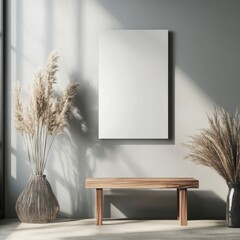 Modern Minimalist Interior with Empty Frame and Decorative Plants